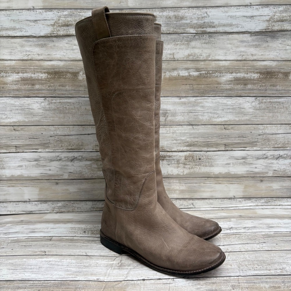 Frye‎ Boots Paige Leather 6.5 Grey Pull On Round Toe Riding Western Distressed